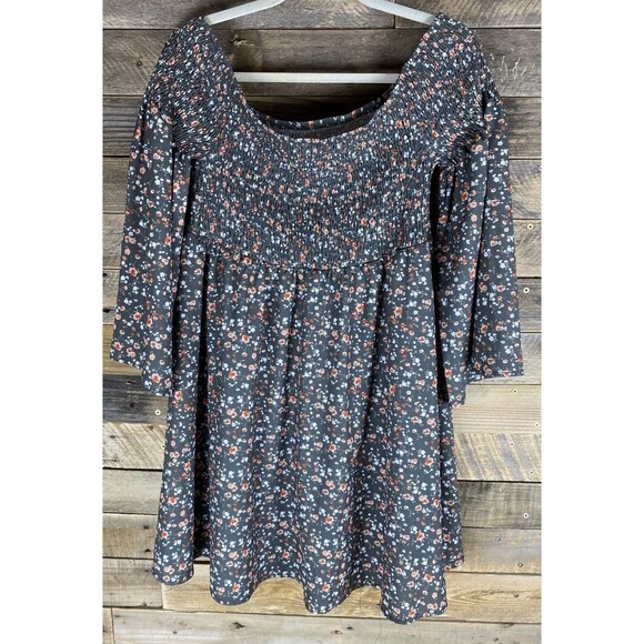 Oneyim Women's 30" Stretchy Bust Green Flowered Off Shoulder Long Sleeve Dress - Picture 1 of 11